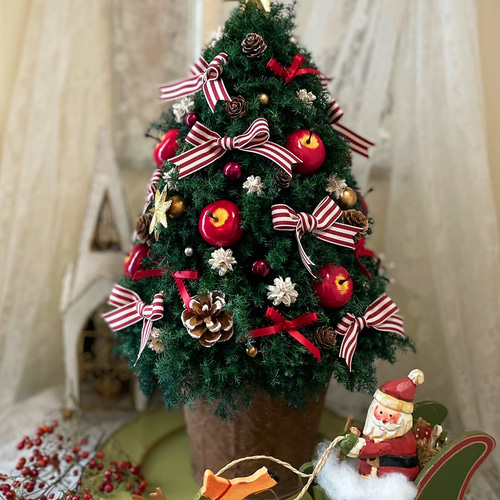 ホワイトXmas アンティークナチュラル横型ドライフラワースワッグ45㎝