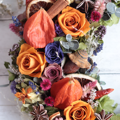 ハロウィン後も飾れる2wayリース】秋の収穫祭リース＊三日月型