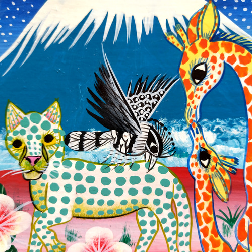 アフリカ絵画『 Animals / night kili 2 』ティンガティンガ by