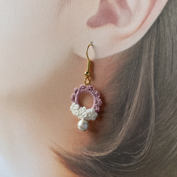 ふわふわレースの花編みピアス.イヤリング 5枚目の画像