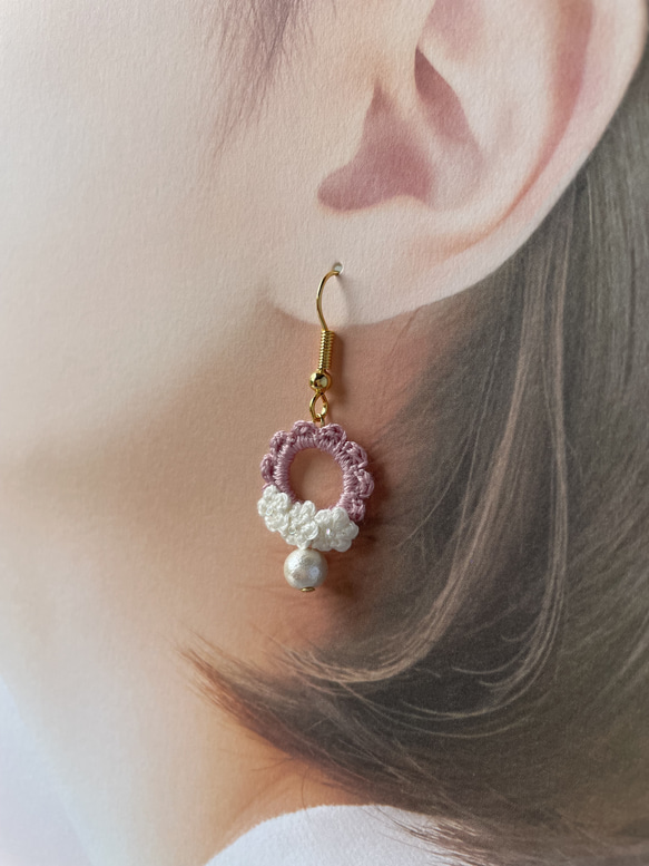 ふわふわレースの花編みピアス.イヤリング 5枚目の画像