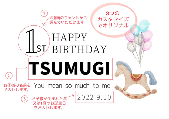 ＜1歳お誕生日＞一升米袋 &飾れるポスターセット    お名前・誕生日でオリジナル　一升餅　米袋　ポスター　サニーディズ 3枚目の画像