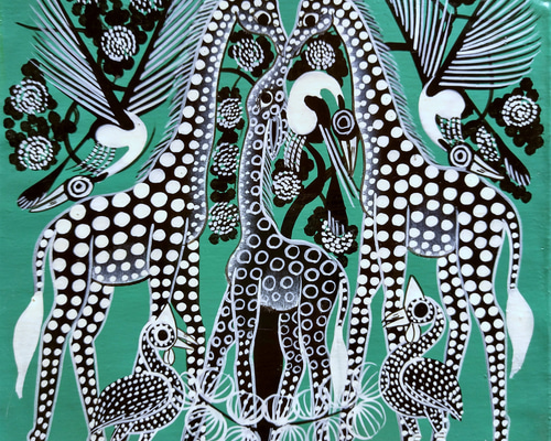 アフリカ絵画『 Twiga family in green 』ティンガティンガ by Raymond