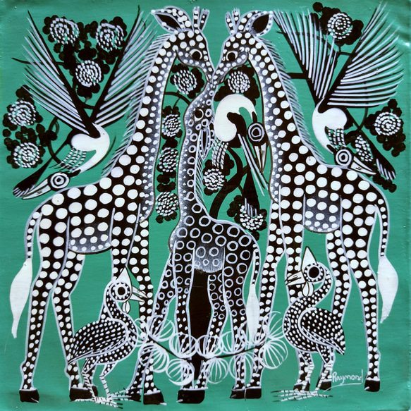 アフリカアートキリン【画家 サイン入り】(1)