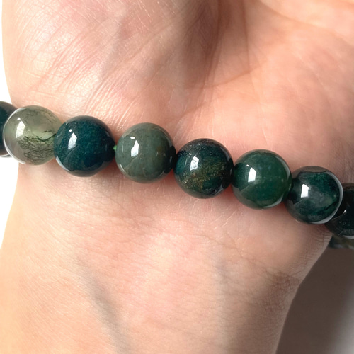 モスアゲート【苔瑪瑙】(約8mm玉、10mm玉)の天然石ブレスレット