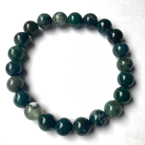 モスアゲート【苔瑪瑙】(約8mm玉、10mm玉)の天然石ブレスレット
