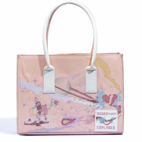 ハンドバッグ 刺繍バッグ ビジネス用バッグピンク トートバッグ 13インチ レザー ショルダーバッグ プレゼント刺繍 2枚目の画像