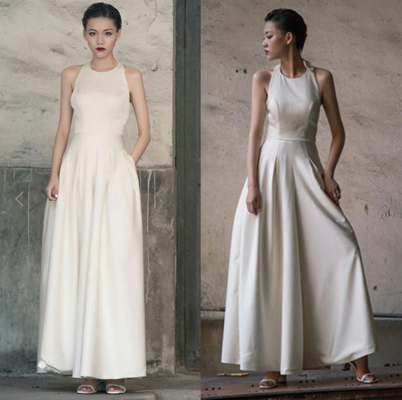 ホルターネック サテンパンツドレス 二次会 フォトウエディング ドレス  