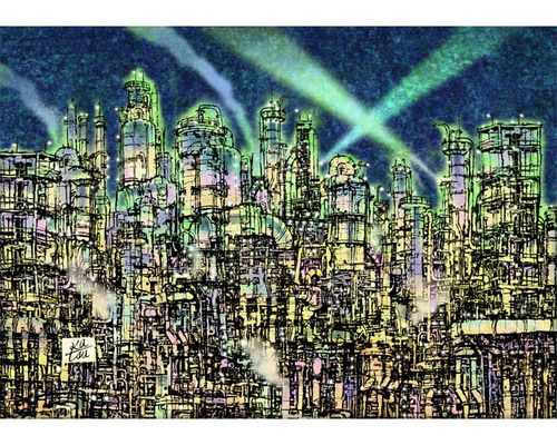 都市の夜景 水彩画風 ポストカード（6ページ - 夜景イラスト