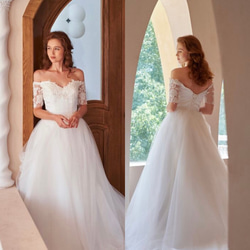 ティアードチュール スパゲティストラップ ウエディングドレス ドレス