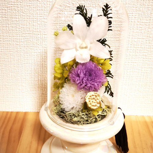 高級感のある茶色陶器ガラスドーム仏花（2ケース9800円）（1ケースは5000円 ドームガラス仏花（茶色陶器）✨2基9800円/1基5000円 （5000円