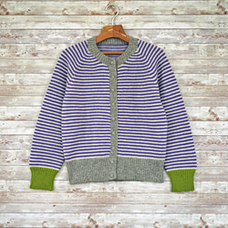 完売】フェアアイル柄・半袖トップ（N-360078-紺）ウール・求心編み