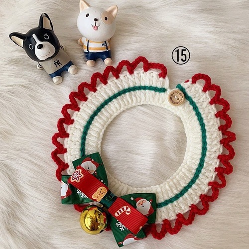 クリスマス(白)わんちゃん猫ちゃん用襟つき首輪 クリスマス、ファータイプ(白①)わんちゃん猫ちゃん用襟つき首輪