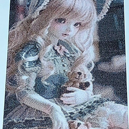 クロスステッチ完成品 ベアと遊ぶドール 額装済み その他