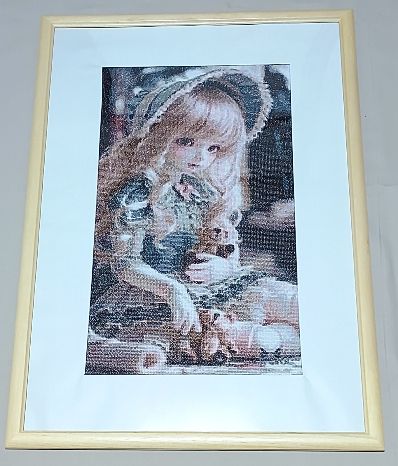 クロスステッチ完成品 ベアと遊ぶドール 額装済み その他