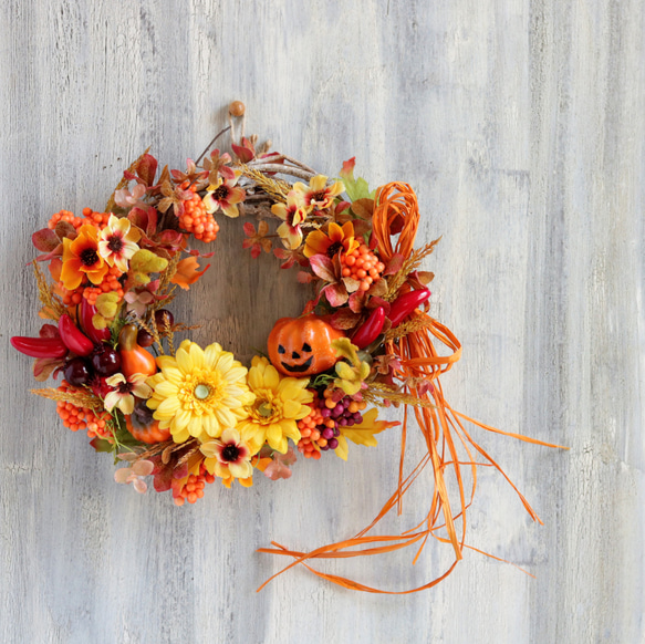 ハロウィン～ジャックオーランタンのドアリース リース はなごま屋
