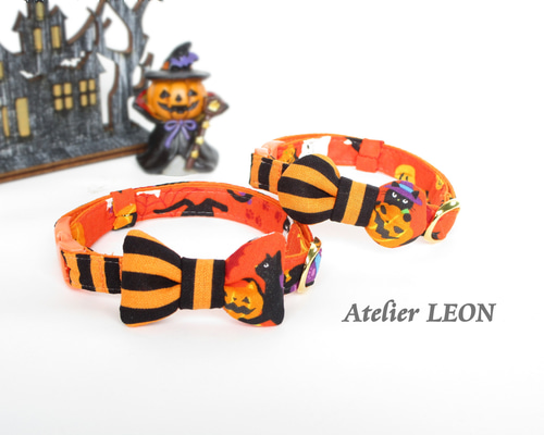 ハロウィン、ストライプアリス(ブルー)わんちゃん猫ちゃん用首輪 ハロウィン、ストライプアリス(ブルー)わんちゃん猫ちゃん用首輪