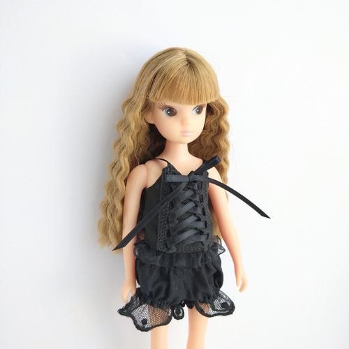 リカちゃん　リブワイドパンツ　セット 753【復刻版初代リカちゃん】黒のふんわりかぼちゃパンツ※1/6ドール服