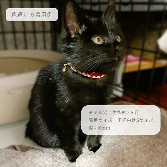 軽くてやわらかいレース編みの猫首輪〜青と白のダイヤ柄透かし模様〜 5枚目の画像