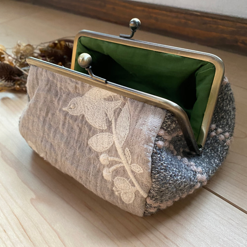 ラスト1点ミナペルホネンりんごタンバリンがま口ポーチハンドメイド