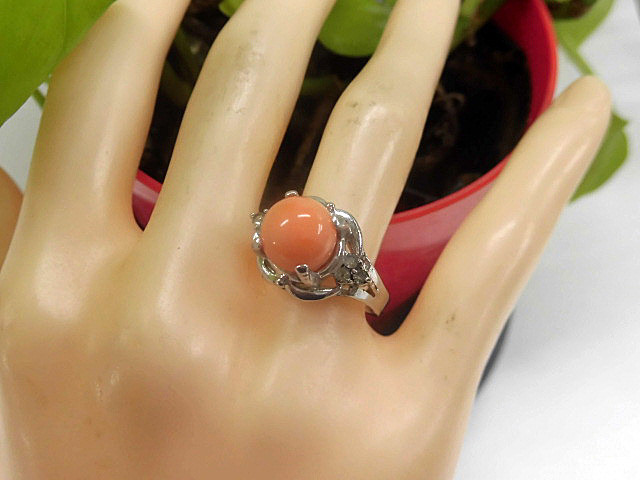 天然石 本珊瑚(コーラル)リング 15号 211221951 指輪・リング 天然石