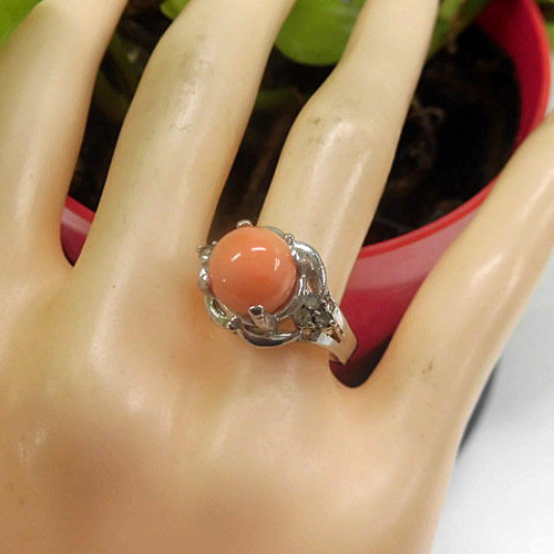 天然石 本珊瑚(コーラル)リング 15号 211221951 指輪・リング 天然石  