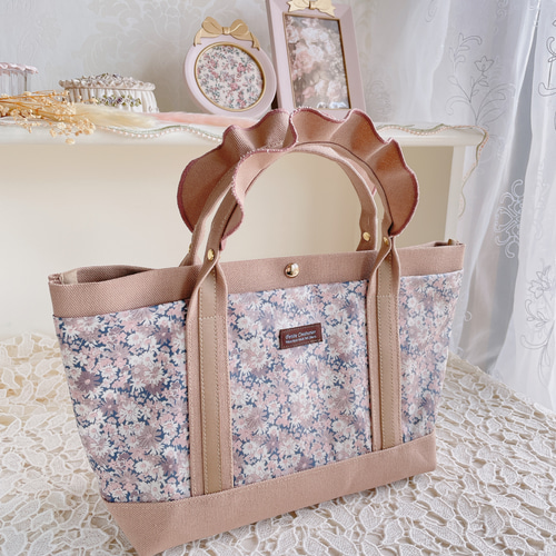 リバティ フリル トートバッグ ハンドメイド リバティ(ウォールナッツ