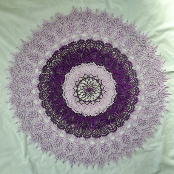 エスニック紫ハンドメイド☆レース編みドイリー約83cmお部屋の置物花瓶などに 4枚目の画像