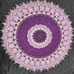 エスニック紫ハンドメイド☆レース編みドイリー約83cmお部屋の置物花瓶などに 5枚目の画像