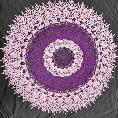 エスニック紫ハンドメイド☆レース編みドイリー約83cmお部屋の置物花瓶