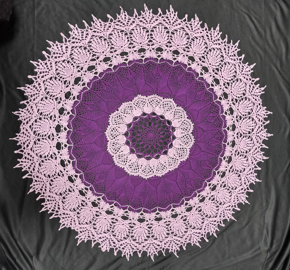 エスニック紫ハンドメイド☆レース編みドイリー約83cmお部屋の置物花瓶などに 12枚目の画像