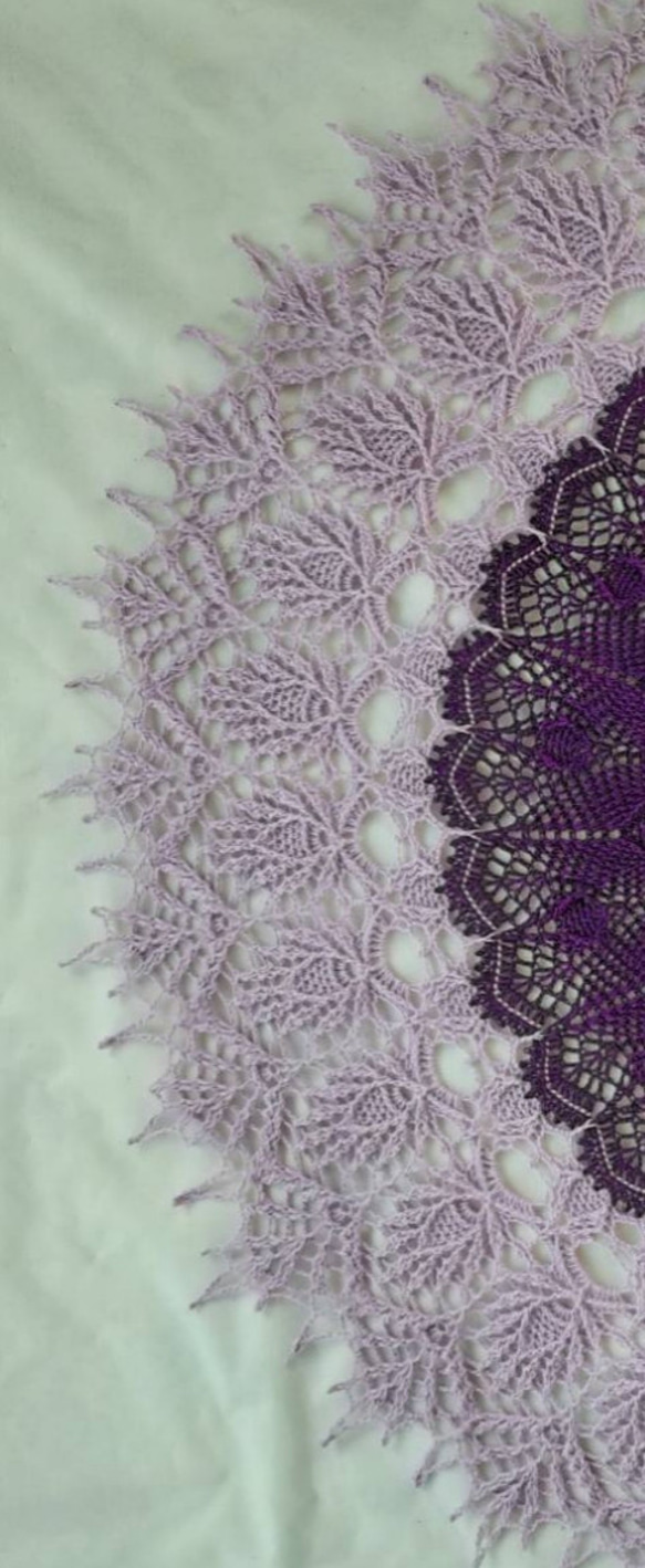 エスニック紫ハンドメイド☆レース編みドイリー約83cmお部屋の置物花瓶などに 8枚目の画像