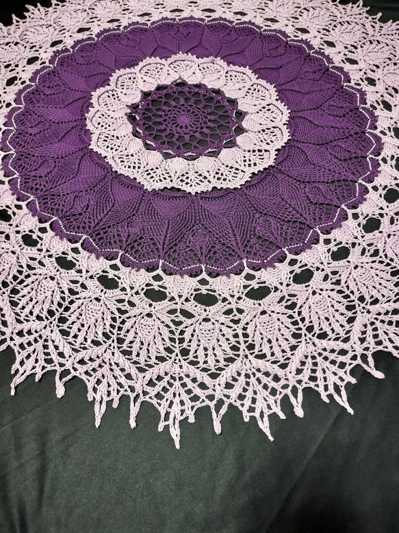 エスニック紫ハンドメイド☆レース編みドイリー約83cmお部屋の置物花瓶などに 7枚目の画像