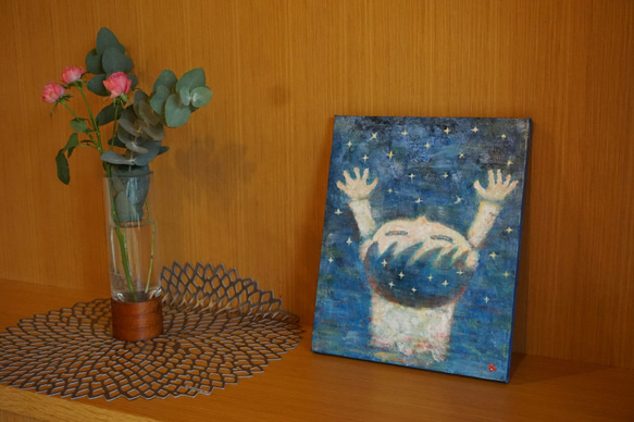 【宇宙のpower】＃原画＃イラスト＃ヒーリングアート＃キャンバス＃絵画＃アクリル＃癒し#子供＃男の子＃星＃夜空 4枚目の画像