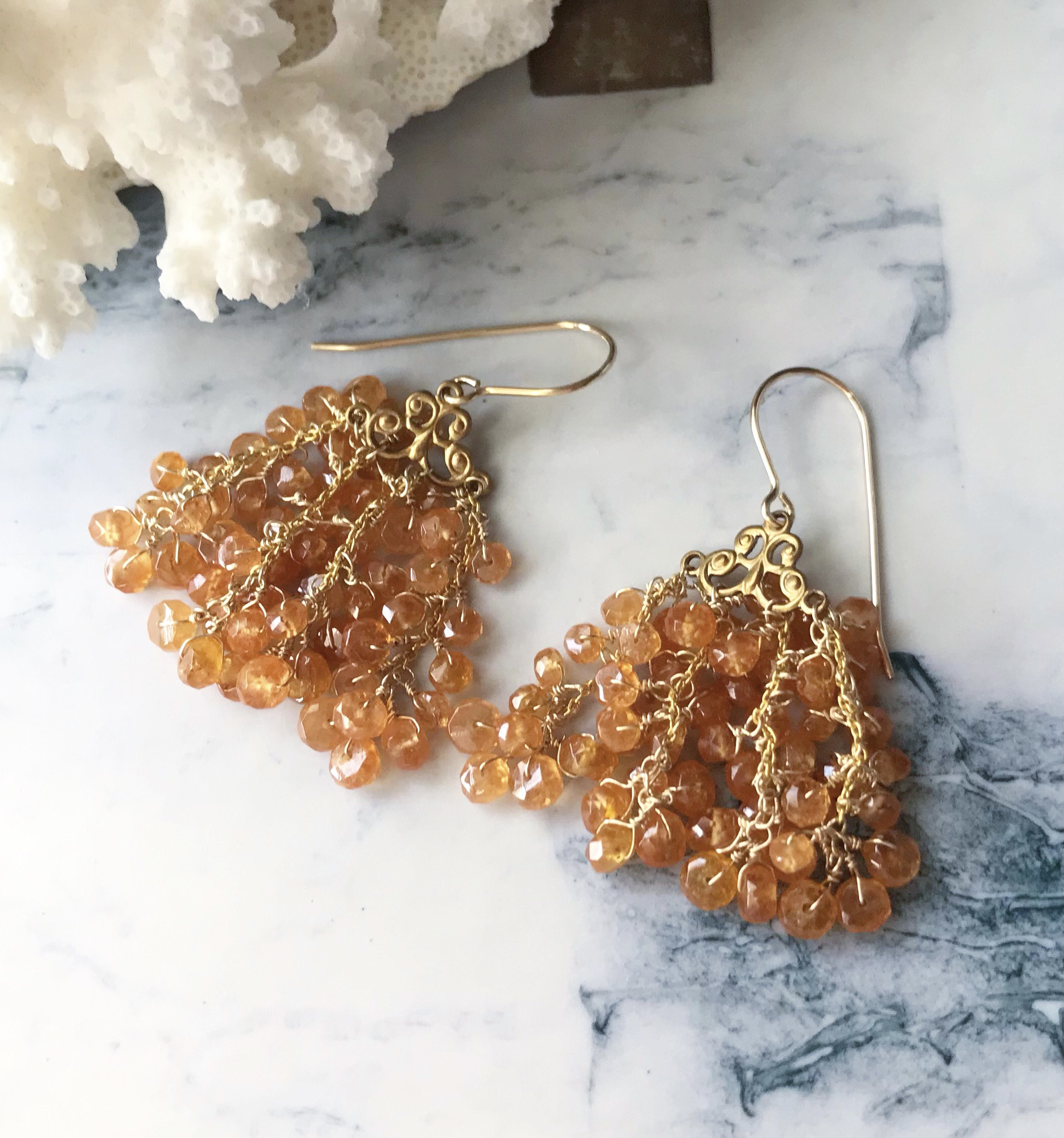 『SALE＊12／9まで』 【K14gfと真鍮】tailピアス［マンダリンガーネット］(イヤリング)