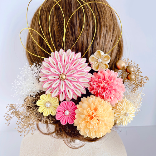 つまみ細工 丸つまみUピン 髪飾り セミオーダー 【成人式 七五三 和装