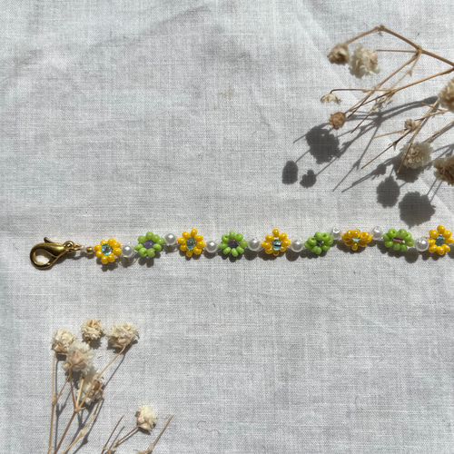 黄緑と紫のビーズシルバー925ブレスレット 約20cm