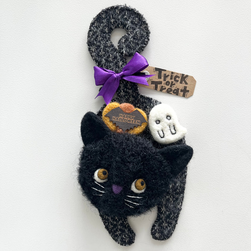 bargain price】壁掛け人形 ハロウィン黒猫03 羊毛フェルト chic