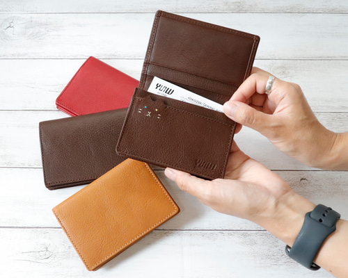 マットブラウン】本革×チェック柄裏地 オッドアイ ネコ 大容量シンプル