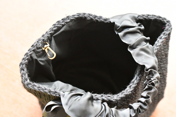 褶皺絲帶提手包（黑色前絲帶，含內布，訂製） 第3張的照片