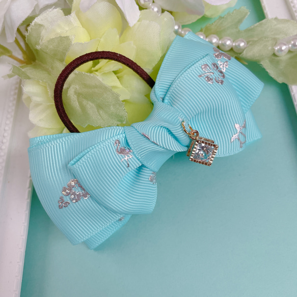 スカイブルー ハワイアン柄 大人リボン♡ ハンドメイド リボン  