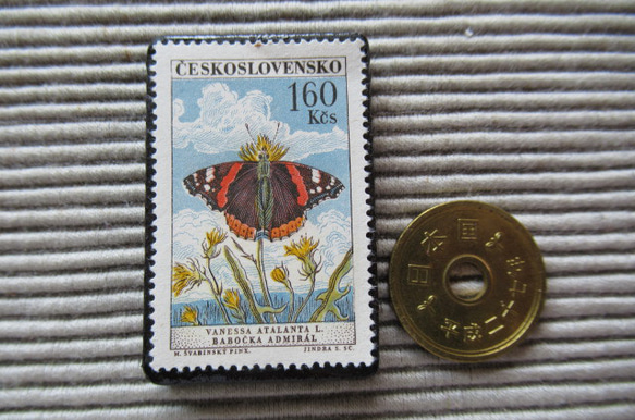 チェコスロバキア　蝶切手ブローチ8252 3枚目の画像