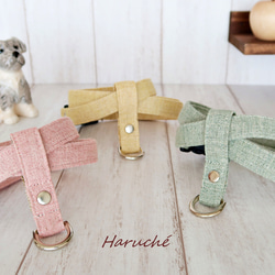 ❁オーダーメイド ８の字ハーネス❁　綿麻ダンガリー風　カラー：イエロー 1枚目の画像