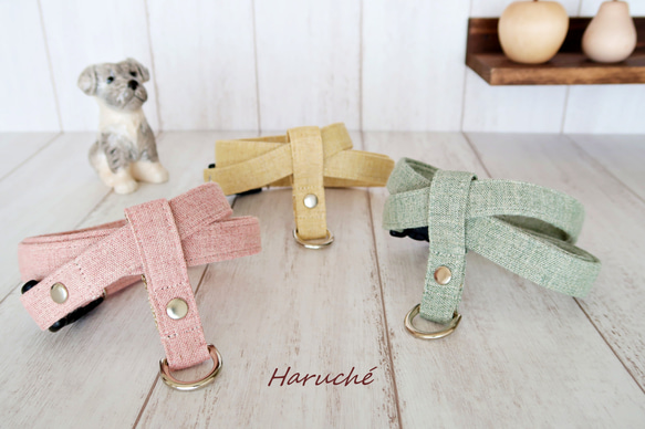 ❁オーダーメイド ８の字ハーネス❁　綿麻ダンガリー風　カラー：イエロー 1枚目の画像