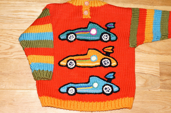 秋冬・レーシングカーのちびっこセーター　80〜90cm 2枚目の画像