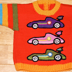 秋冬・レーシングカーのちびっこセーター　80〜90cm 1枚目の画像