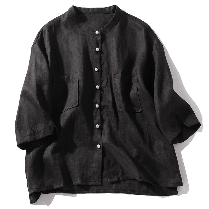 七分袖シャツ　七分袖ジャケット　小柄さんシンプルジャケット　ブラック S,M＃L077