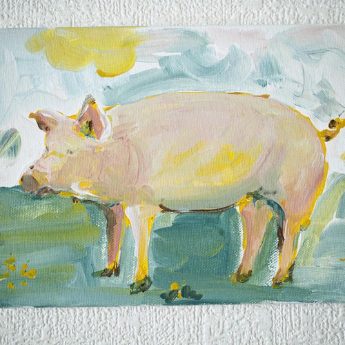 酒蔵【アクリル画】 絵画 絵 原画 抽象画 現代アート 可愛い ぶた