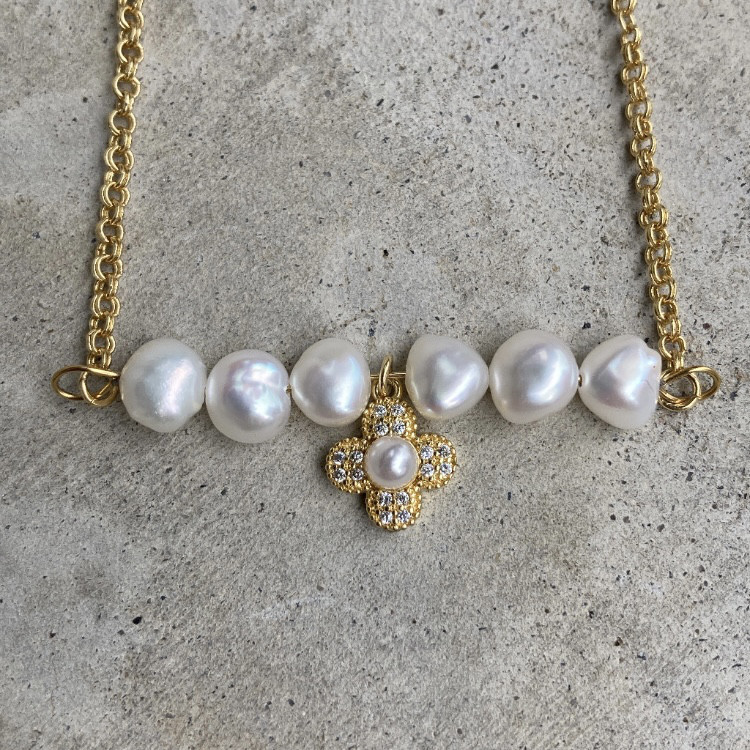 【金アレ対応/18KGF】PearlBar パールフラワー ネックレス