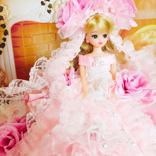 リカちゃん ピンク ドレス 人形服 ドール服 プリンセス ♡エレガンス